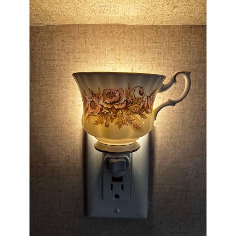 Vintage Floral China Teacup Night Light Repurposed Cottagecore Home Decor 183